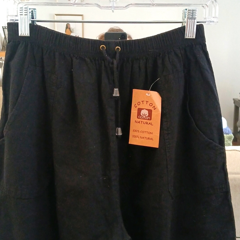 Women's Cropped 100% Cotton Capri NWT BLACK - Picture 2 of 10